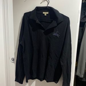 Men’s Burberry black long sleeved polo t-shirt in Large.